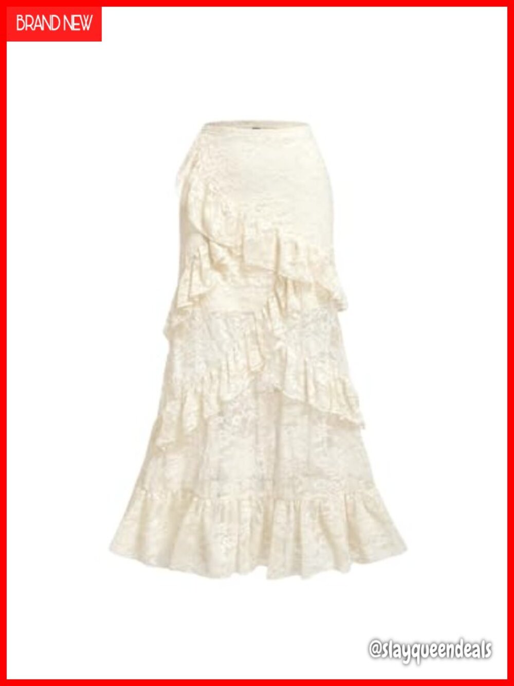 Lace Long A Line Ruffle Hem High Waist Victorian Renaissance Boho Maxi Skirt